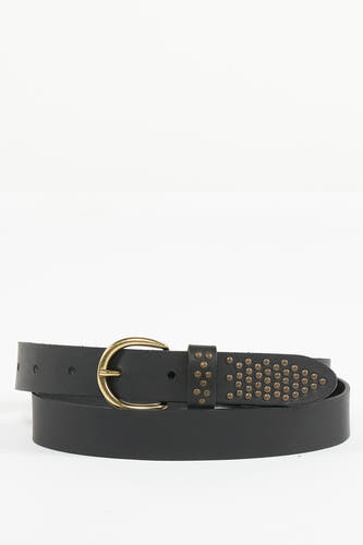 Ceinture noire de Legend, avec une boucle dorée et ornée de strass.