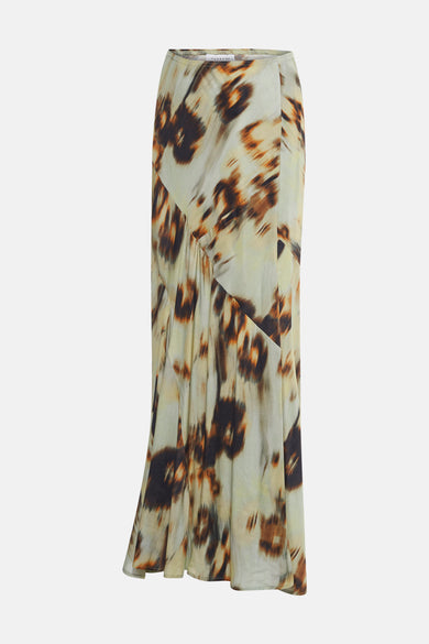 Robe verte de TOPSHOP avec des taches brunes imprimées et une coupe asymétrique.