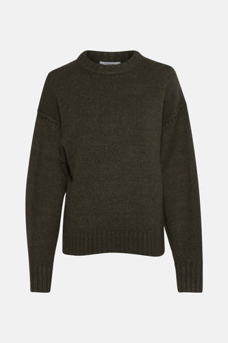 T-shirt vert avec col rond de TOPSHOP, avec longues manches et une texture côtelée.