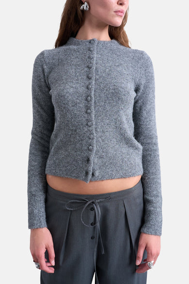 Grijs vest van TOPSHOP, met lange mouwen en een knoopsluiting aan de voorkant.
