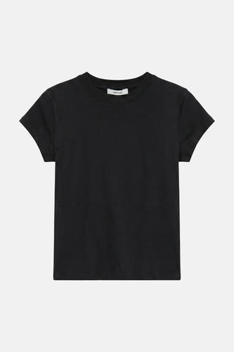 Zwart korte mouwen T-shirt van TOPSHOP, ronde hals, gladde stof, front view