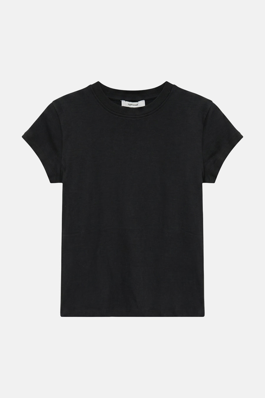 Zwart korte mouwen T-shirt van TOPSHOP, ronde hals, gladde stof, front view