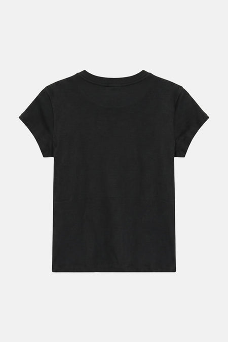 Zwart korte mouwen T-shirt van TOPSHOP, achterzijde, gladde stof, ronde hals, minimalistisch design