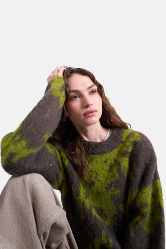 Sweat-shirt multicolore avec col rond de TOPSHOP, avec un motif mêlé de vert et de brun.