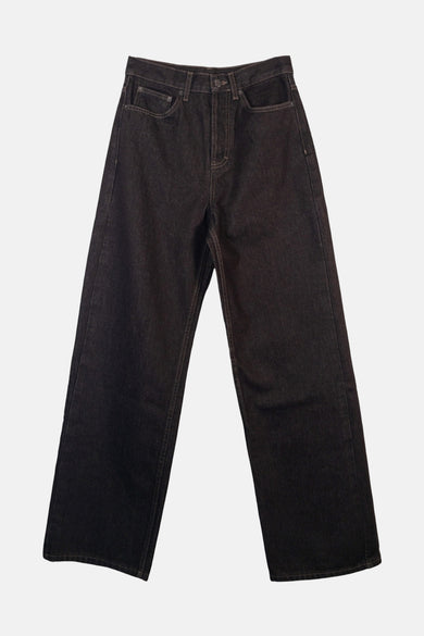 Bruine jeans van TOPSHOP, met brede pijpen en zichtbare stiksels.