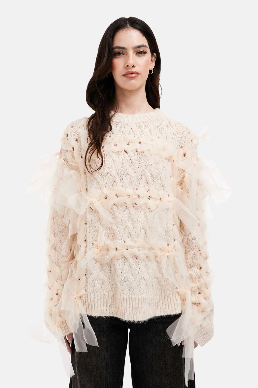 Pull met ronde hals - ecru