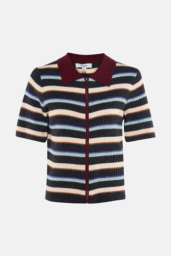 Multicolor polo met korte mouwen van TOPSHOP, met gestreepte patronen en een contrasterende kraag en ritssluiting.
