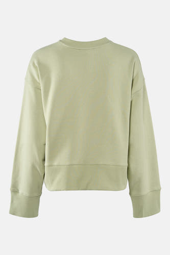 Groene sweater van TOPSHOP met lange mouwen en ribgebreide boorden, gezien van achteren.
