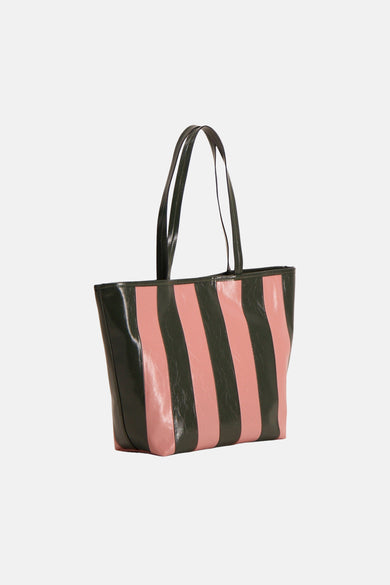 Sac à bandoulière rose de TOPSHOP avec de larges rayures contrastées et des bretelles noires.