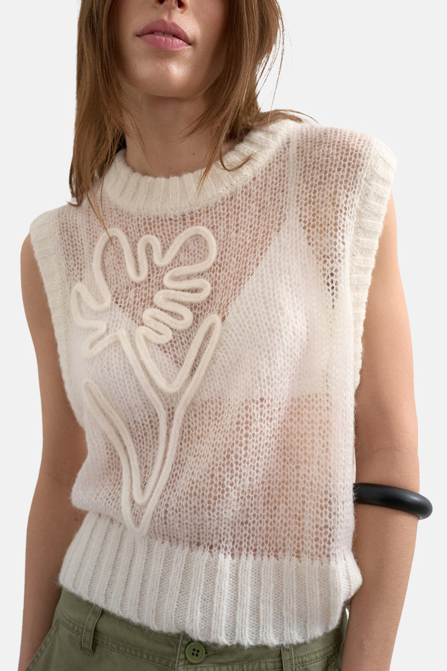 Giletkorte zonder mouw - ecru