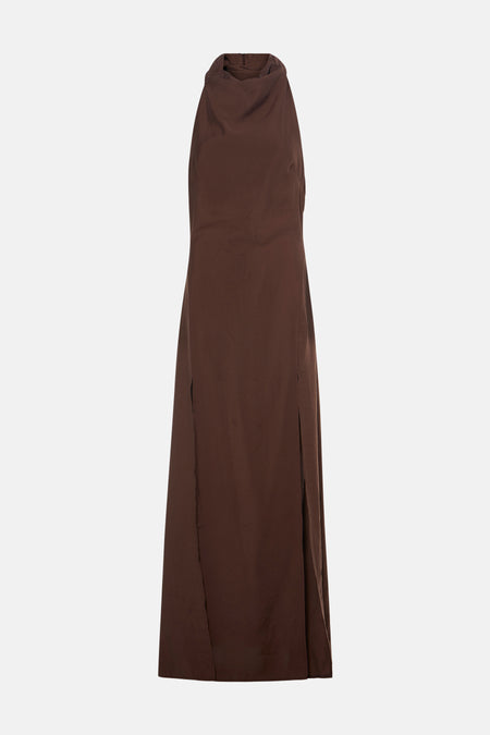 Bruine kleedje zonder mouwen van TOPSHOP, met een hoge hals en zijsplit.
