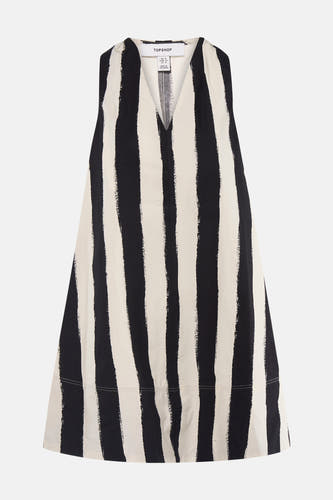 Robe sans manches à rayures noires et blanches de TOPSHOP, avec col en V.