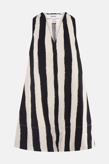 Mouwloos kleedje met zwart-witte kwaststrepen van TOPSHOP, met V-hals.
