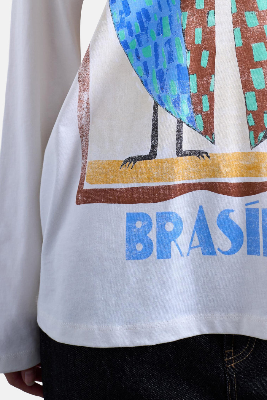 Wit T-shirt met lange mouwen van TOPSHOP, met een grafische print van een vogel en de tekst "BRASIL".