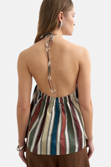 Blouse à rayures licou TOPSHOP avec dos ouvert et taille élastique, vue de dos.