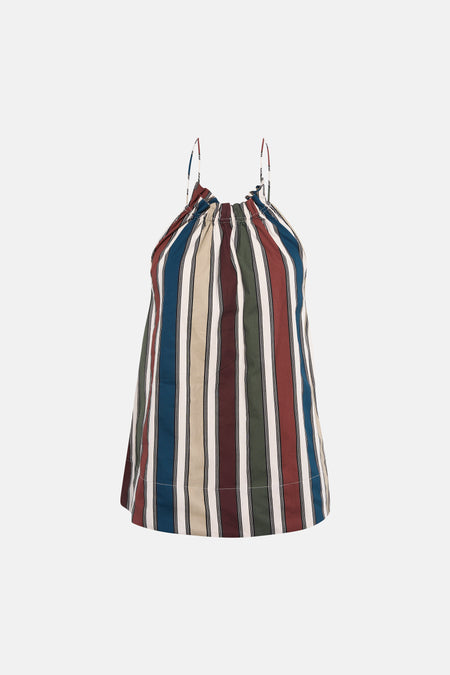 Multicolor gestreepte blouse van TOPSHOP met geplooide halterhals en spaghettibandjes.