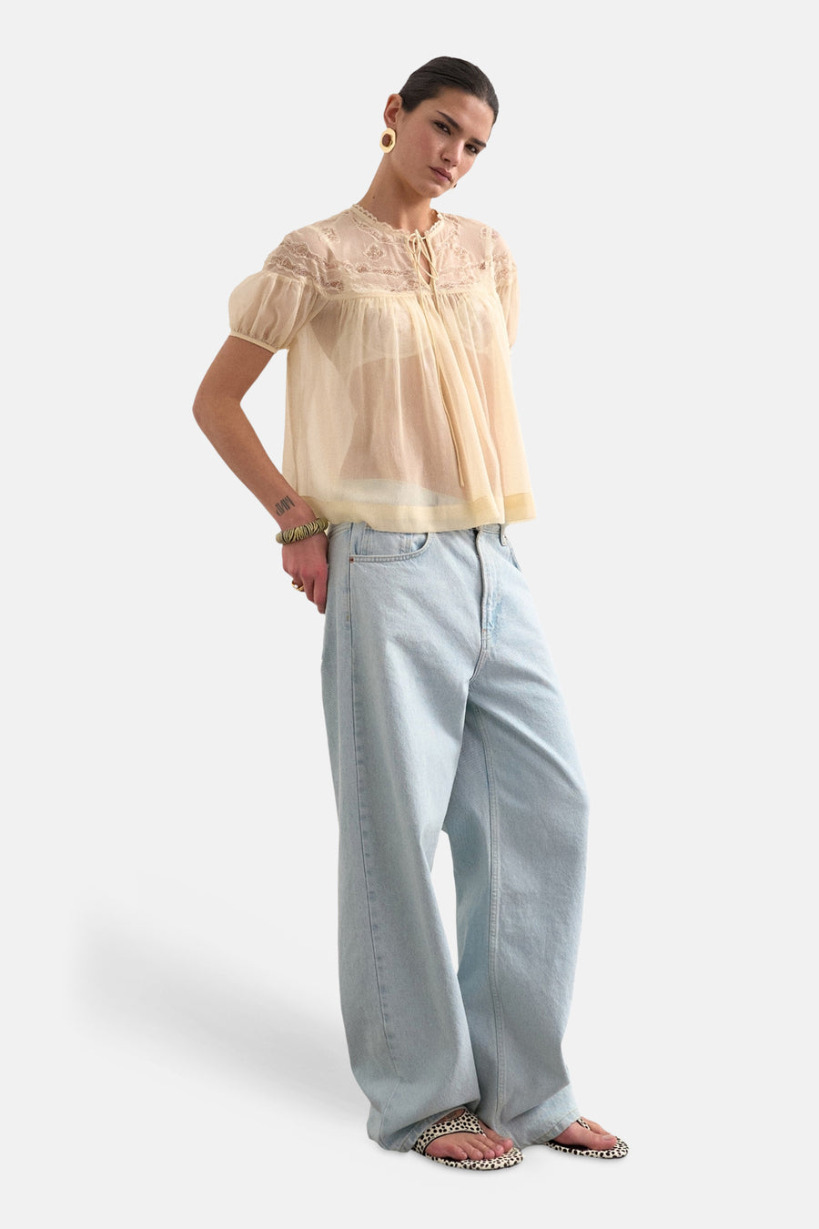 Blouse met korte mouwen - ecru