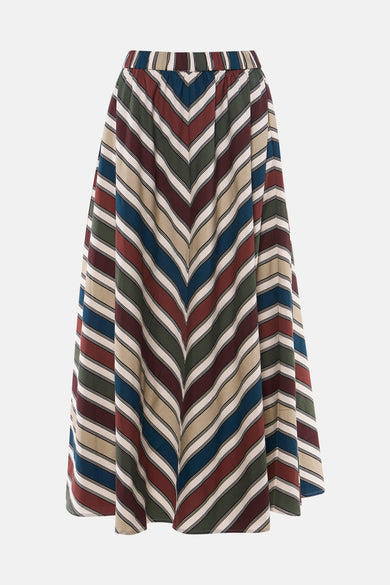 Lange multicolor gestreepte rok van TOPSHOP met chevronpatroon in bordeaux, groen, blauw, beige en wit.