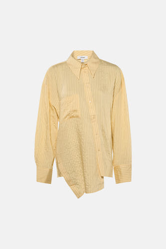 Chemise jaune à rayures à manches longues de TOPSHOP, avec une poche poitrine et un ourlet asymétrique.