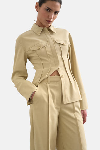 Pantalon beige de TOPSHOP, avec jambes larges et taille haute.