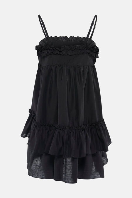 Robe courte noire sans manches TOPSHOP avec volants, bretelles spaghetti réglables et ourlet à volants.