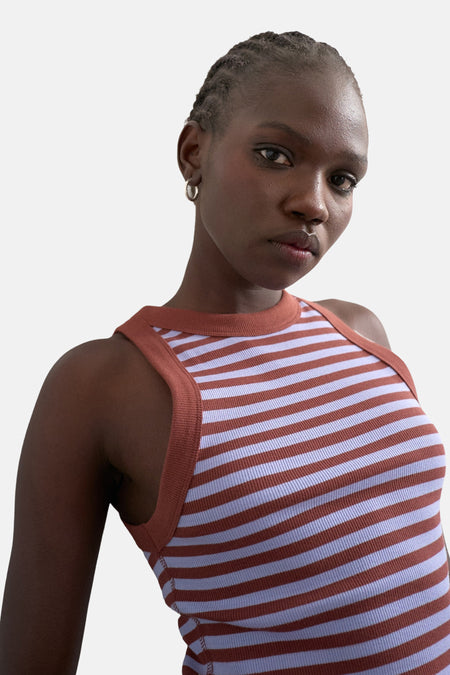Débardeur multicolore de TOPSHOP, avec des rayures horizontales marron et lilas.