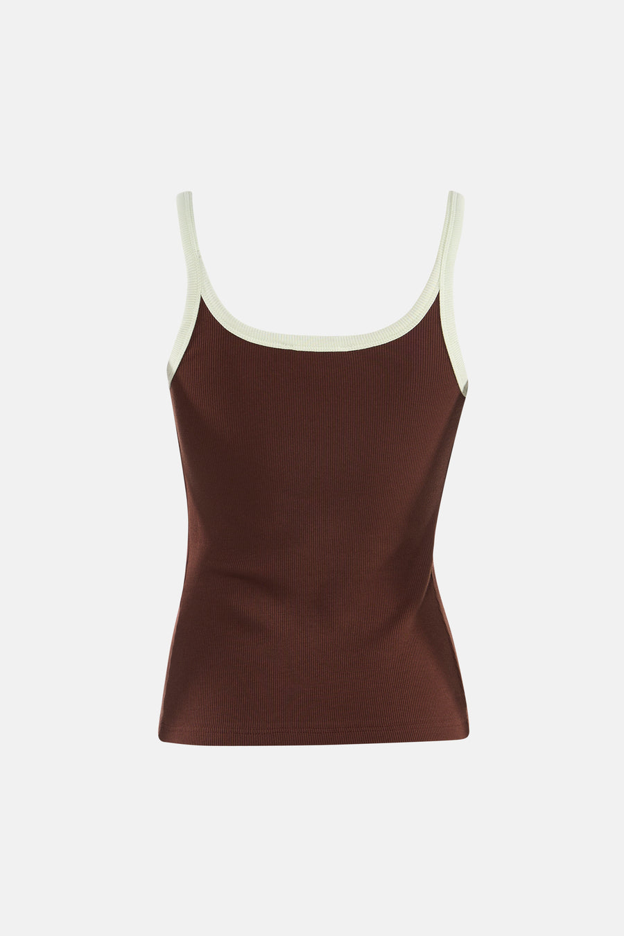 Bruine singlet van TOPSHOP met geribbelde textuur en contrasterende crème bies.