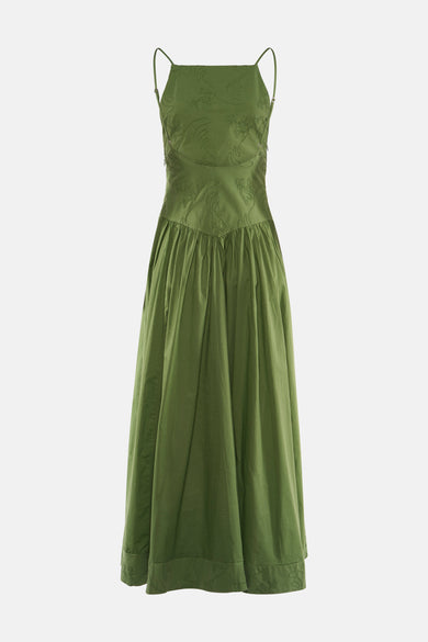 Robe verte sans manches TOPSHOP à encolure carrée et détails brodés.