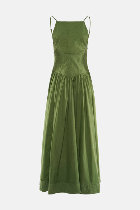 Robe verte sans manches TOPSHOP à encolure carrée et détails brodés.