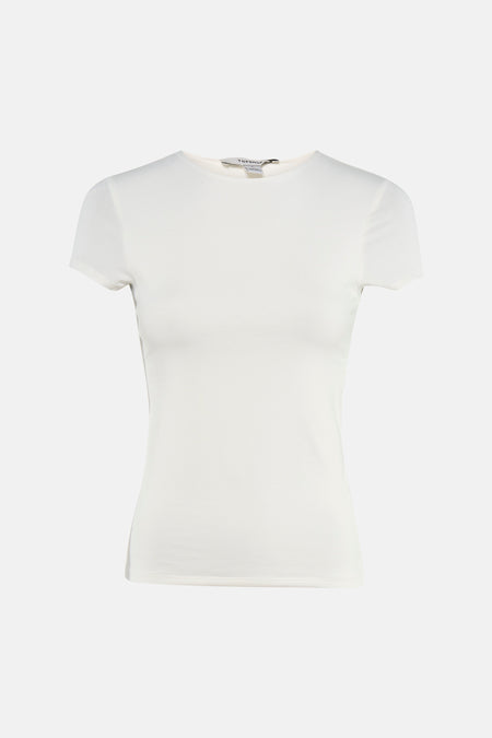 T-shirt blanc TOPSHOP, uni et ajusté, à manches courtes et col rond.