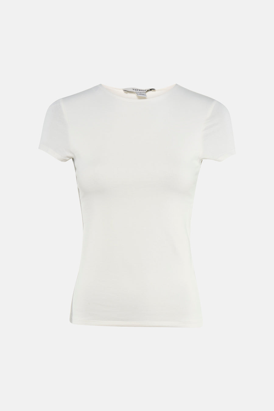 Wit T-shirt van TOPSHOP, effen en nauwsluitend, met korte mouwen en ronde hals.
