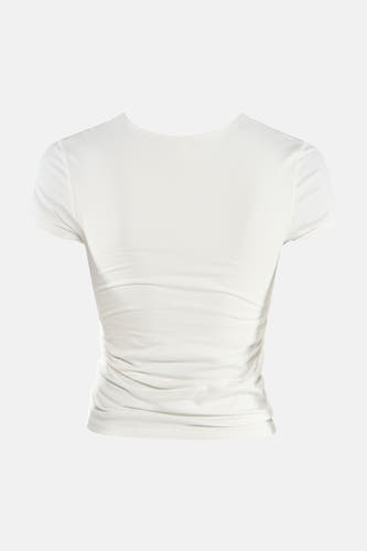 Wit T-shirt met korte mouwen van TOPSHOP, rugaanzicht met gerimpelde zijden en ronde hals.