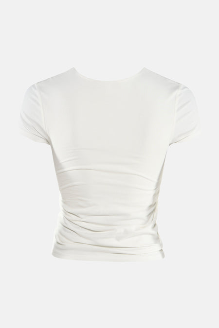 T-shirt blanc à manches courtes TOPSHOP, vue arrière avec côtés froncés et col rond.