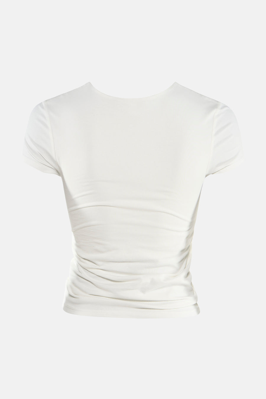 Wit T-shirt met korte mouwen van TOPSHOP, rugaanzicht met gerimpelde zijden en ronde hals.