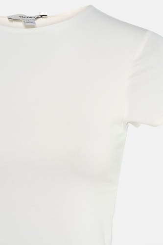 Wit geribd T-shirt van TOPSHOP met korte mouwen, ronde hals en nauwsluitende pasvorm.