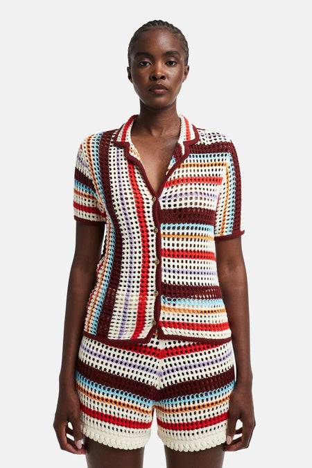 Pull multicolore de TOPSHOP, avec une texture ajourée et un motif rayé.