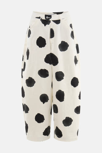 Ecru broek met zwarte vlekken van TOPSHOP, een relaxte pasvorm met hoge taille, knoopsluiting en steekzakken.
