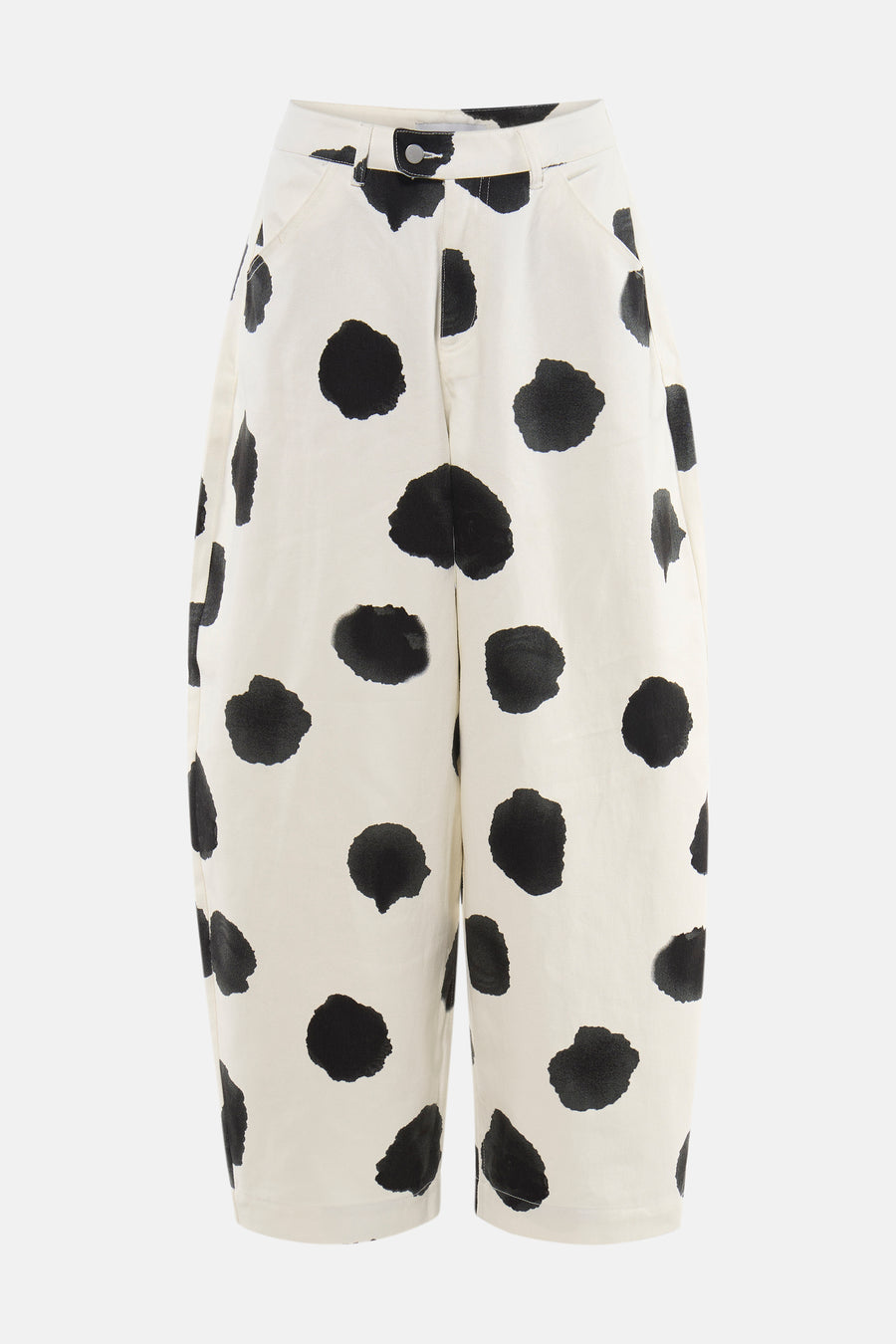 Ecru broek met zwarte vlekken van TOPSHOP, een relaxte pasvorm met hoge taille, knoopsluiting en steekzakken.