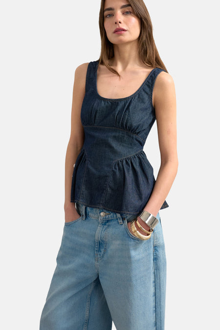 Blouse zonder mouwen - mid blue denim
