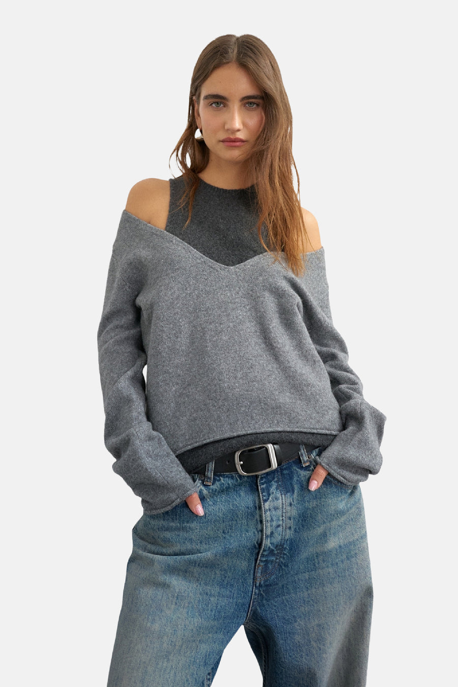 Trui met V-hals grijs - TOPSHOP