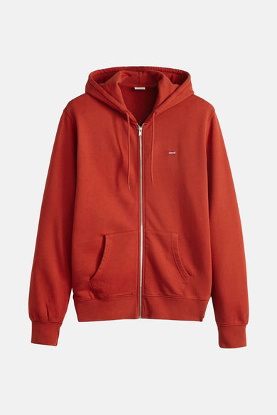 Rode sweater met kap van Levi's, met ritssluiting en zakken aan de voorkant.