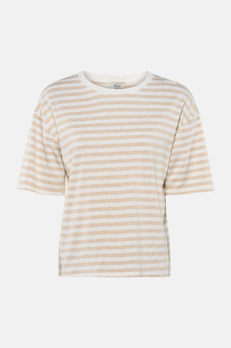 Gestreept T-shirt in beige en wit van Terra di Siena met korte mouwen en ronde hals.