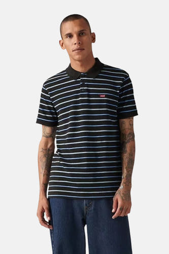Polo rayé bleu de Levi's, avec des manches courtes et un petit logo rouge.