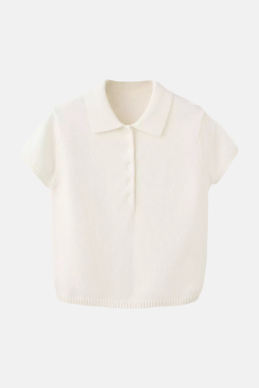 Ecru korte mouwen pull met polo kraag en knoopsluiting van MANGO, fijn gebreid, voordeelgezicht