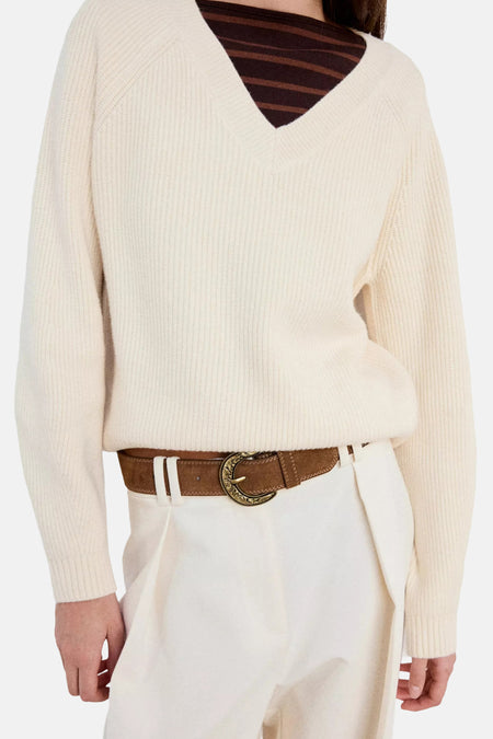 Pull col V Écru - MANGO