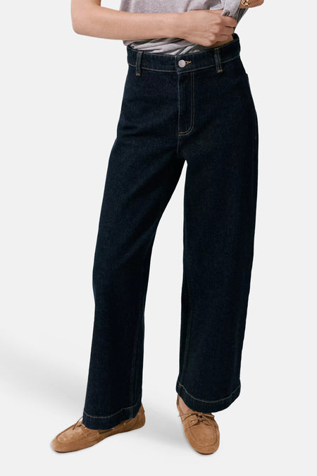 Jeans wide dark blue denim - MANGO