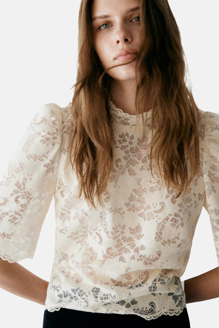 Blouse met korte mouwen - ecru