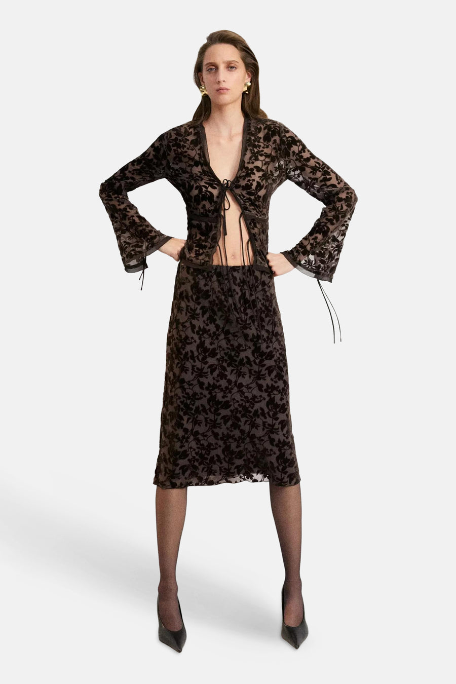 Blouse met lange mouwen - Bruin