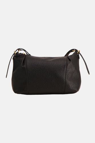 Zwarte crossbody tas van MANGO met geribbelde textuur en goudkleurige details, front view