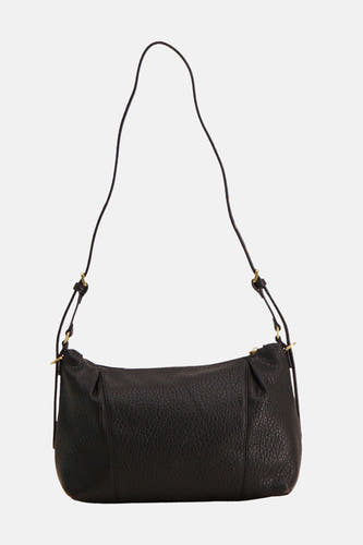 Zwarte crossbody tas van MANGO met geribbelde textuur en goudkleurige details, voorzijde weergave